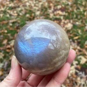 Peach Moonstone Crystal Sohere with Blue Flash Stone of intuition Manifestation